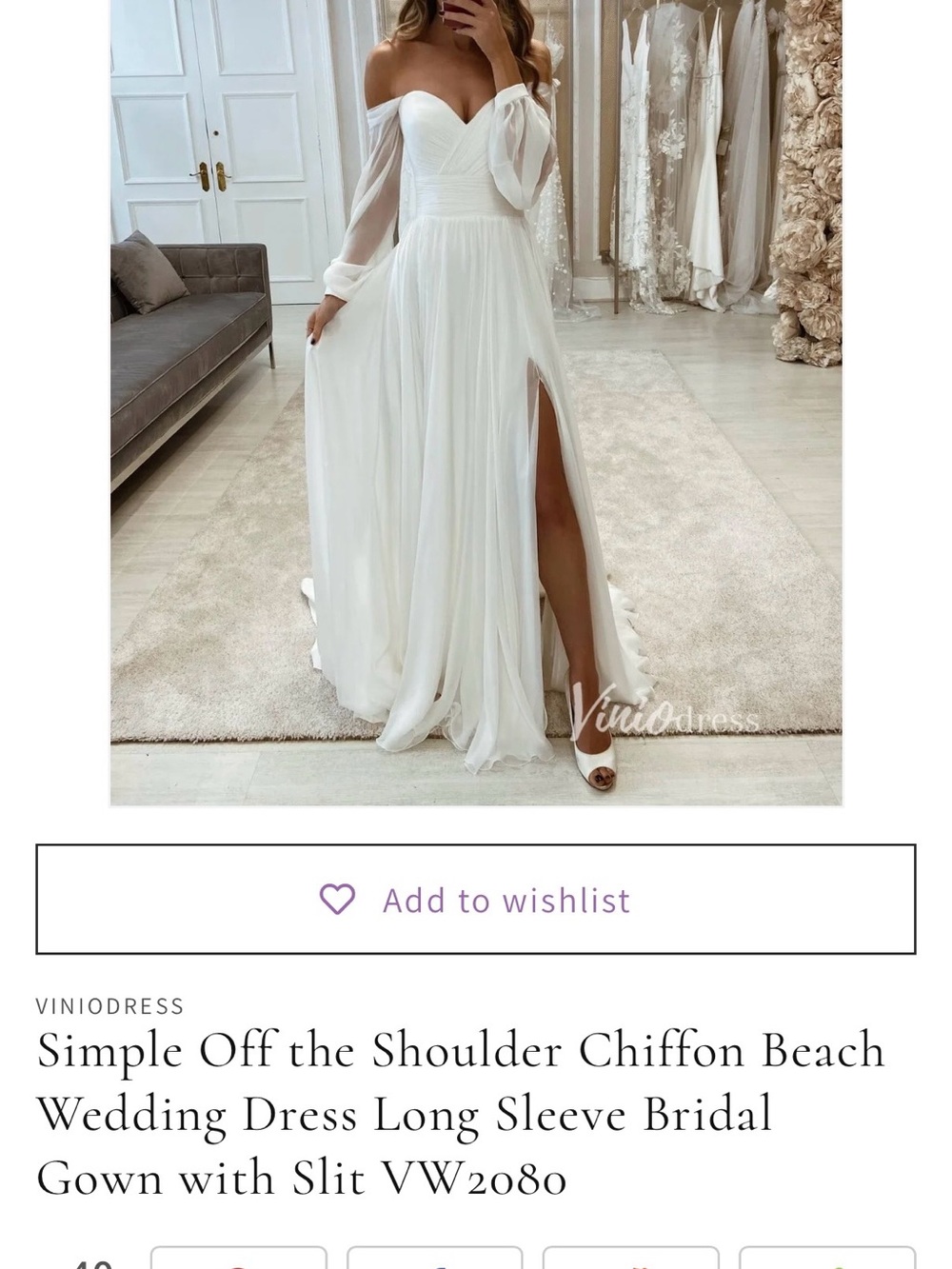 Off-the-Shoulder White Chiffon Gown with Slit